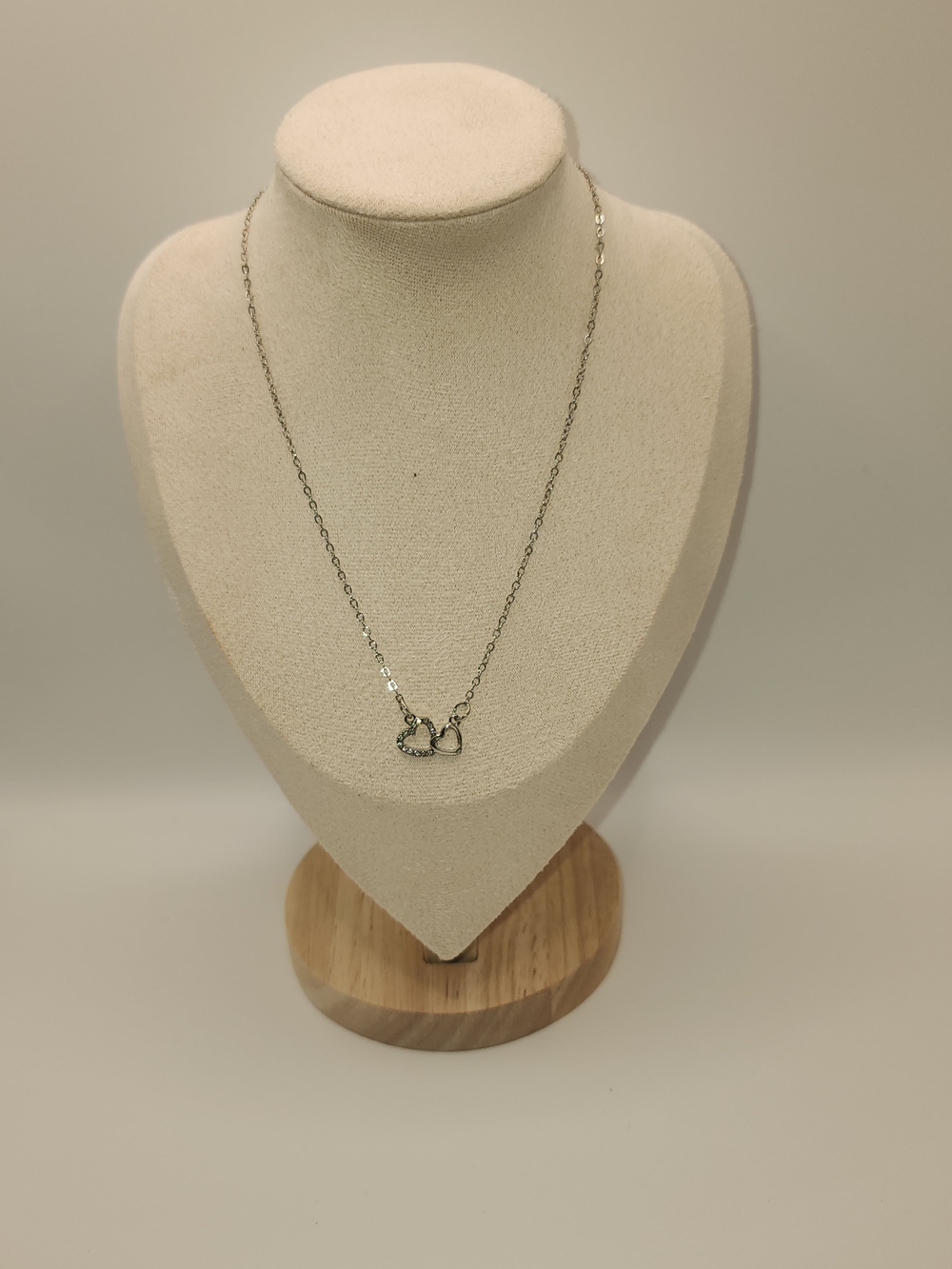 Dainty Silver Double Heart Necklace for Women